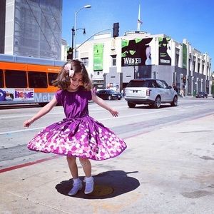 Lands end - purple dress with pink polka dots